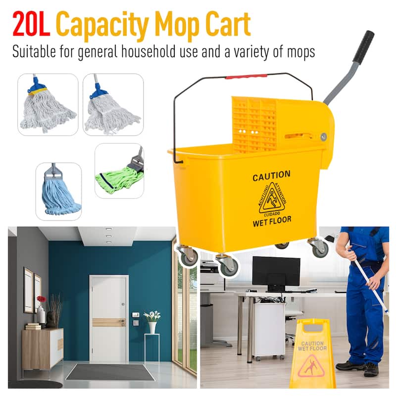 5 Gallon Mop Bucket With Side Press Wringer - 23.5" L x 10.75" W x 27.5" H