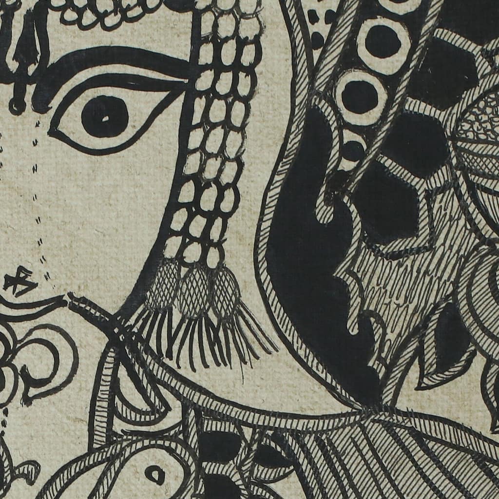 Handmade Ganesha's Feast Madhubani painting (India)