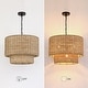 preview thumbnail 6 of 11, Lennie 20 in. 4-Light Rattan Tiered Drum Chandelier Light with Black Canopy - 20 in. W - 20 in. W