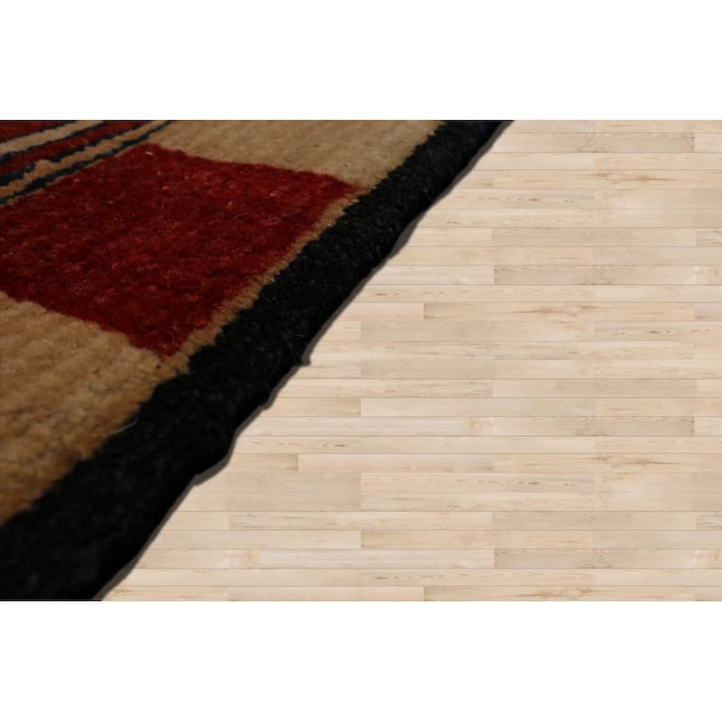 Hand Knotted Red, Green Tibetan Wool Modern Oriental Area Rug - 2' 7'' x 12' 3''