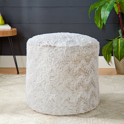 Sorra Home Indoor Faux Fur Round Bean Pouf/Ottoman