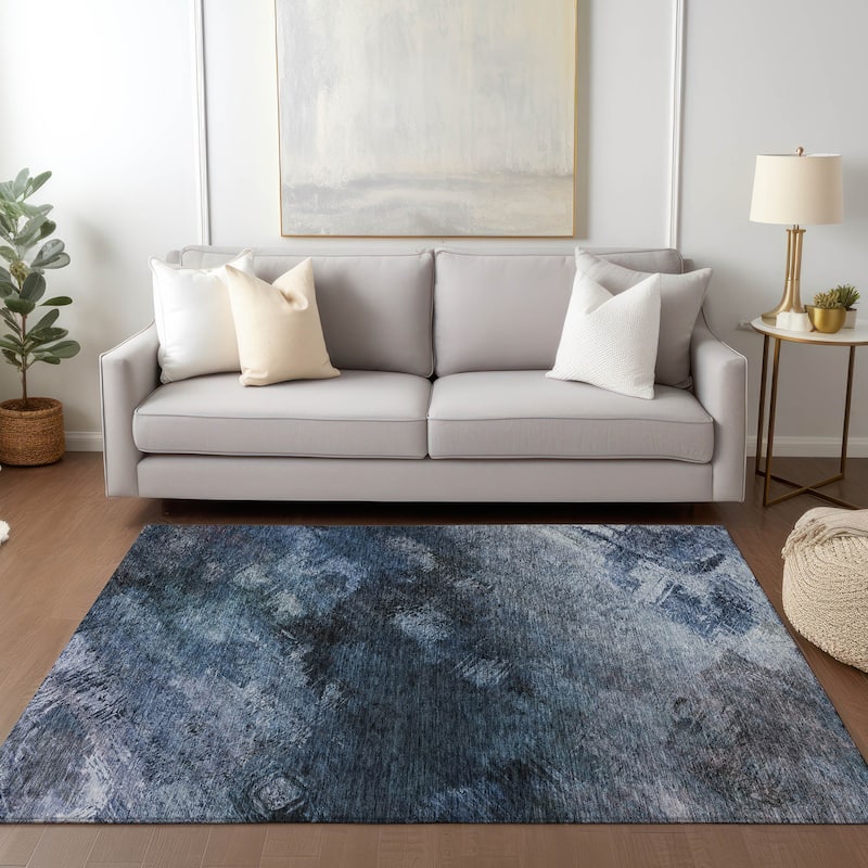 Machine Washable Indoor/ Outdoor Chantille Abstract Watercolor Rug - 2'6" x 3'10" - Blue