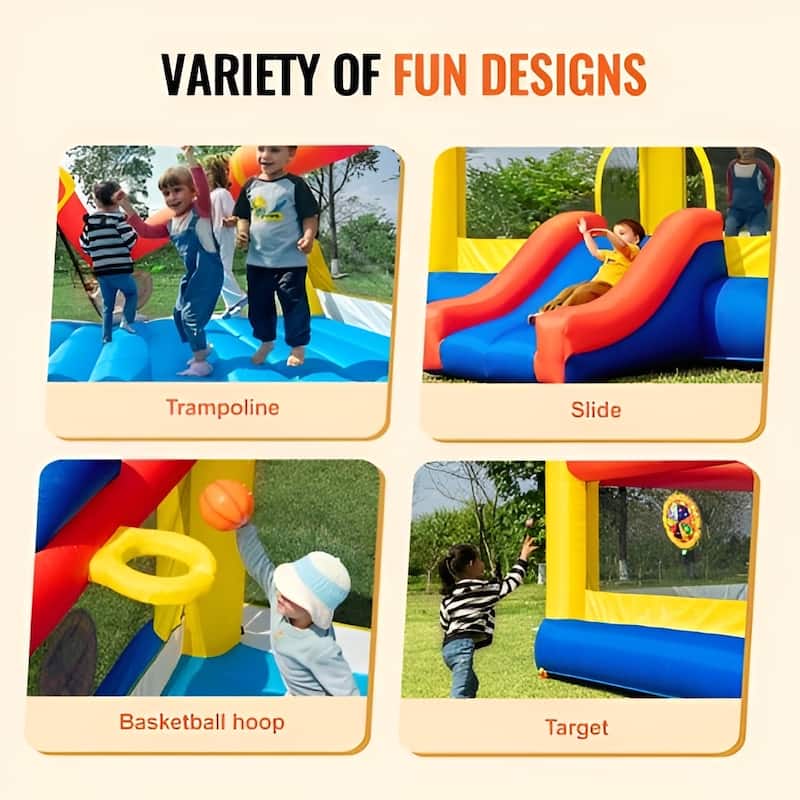 Large Inflatable Bounce House with Slide, Hoop & Games – 400 lbs - Multi - 177.2x173.2x79.9 inches