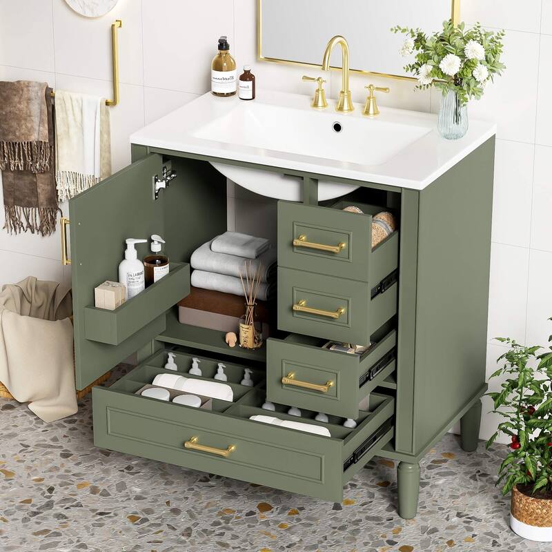 30'' Bathroom Vanity with Ceramic Sink, Soft-Close Door