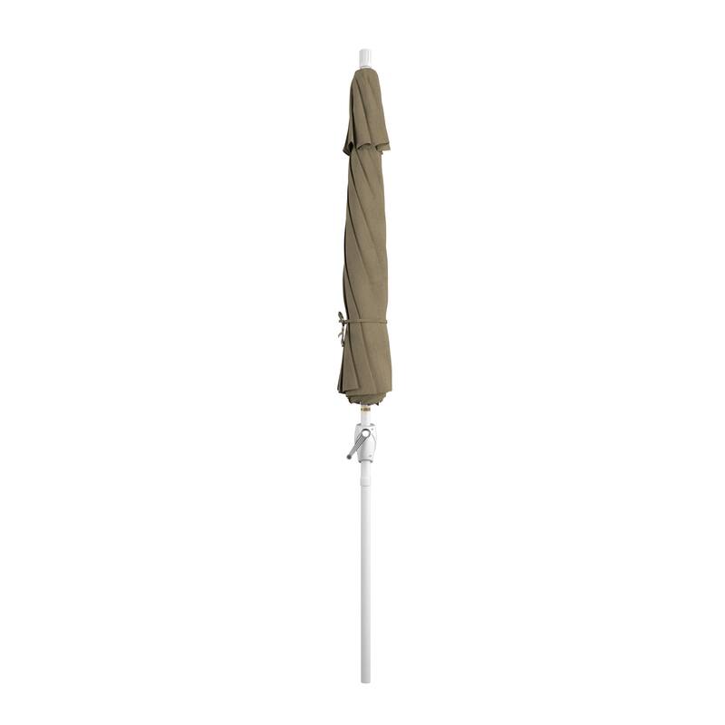 California Umbrella 9' Round Crank Lift Push Button Tilt White Aluminum Patio Umbrella with Olefin Royal Blue Fabric