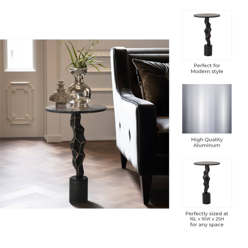 Sagebrook Home Luxurious 25" Aluminum & Marble Accent Table - 16" x 16" x 25"