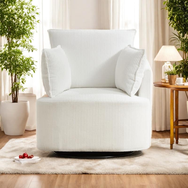 Wood Metal Swivel Accent Chair with 360° Rotation and 350lb Weight Capacity