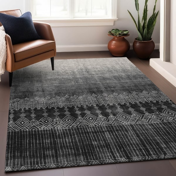 slide 2 of 18, Machine Washable Indoor/ Outdoor Boho Ombre Chantille Rug Black - 10' x 14'