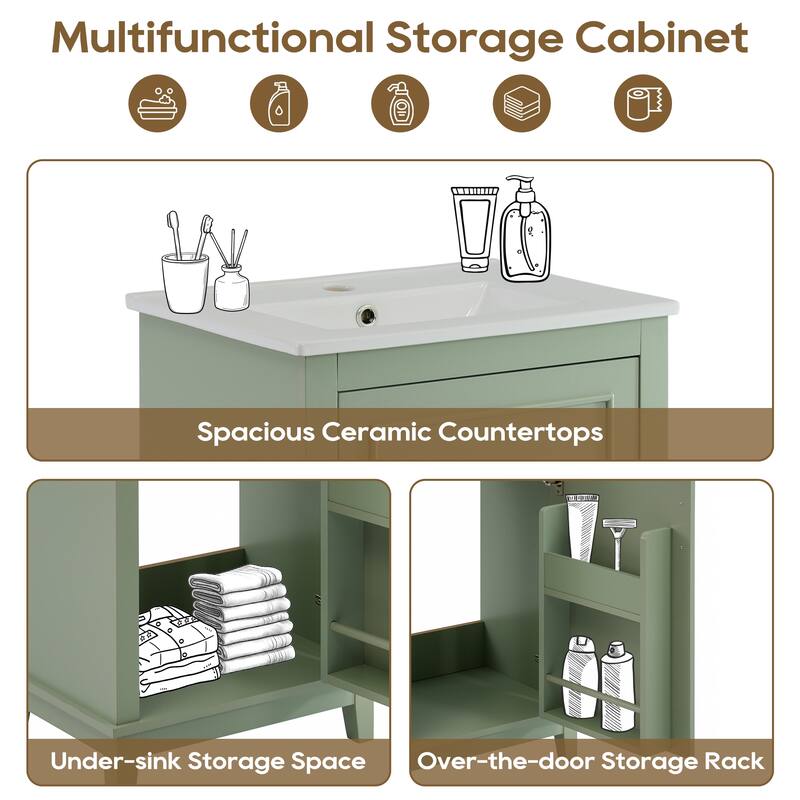 20 Inch Modern Small Bathroom Vanity Cabinet With Ceramic Basin,Ample Storage,1 Soft Close Doo