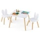 preview thumbnail 1 of 13, Kids Table and Chair Set, 3 Pcs Wooden Play Table and 2 Cute Rabbit Chairs, Solid Wood Legs, Space-Saving White
