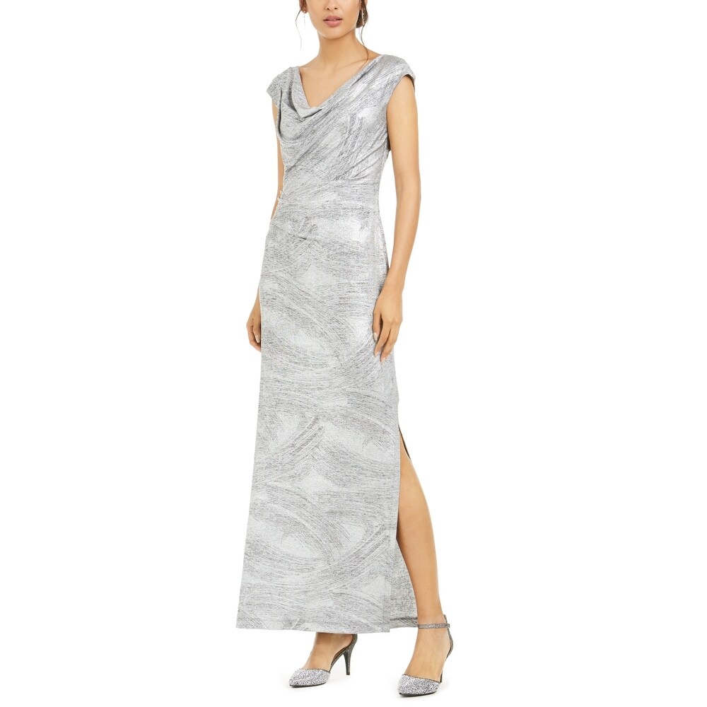 Connected Apparel Women's Dress Silver Size 8 Metallic Drape Gown