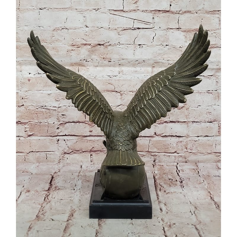 Bronze Eagle Statue Majestic Wildlife Sculpture Decor On Marble Base