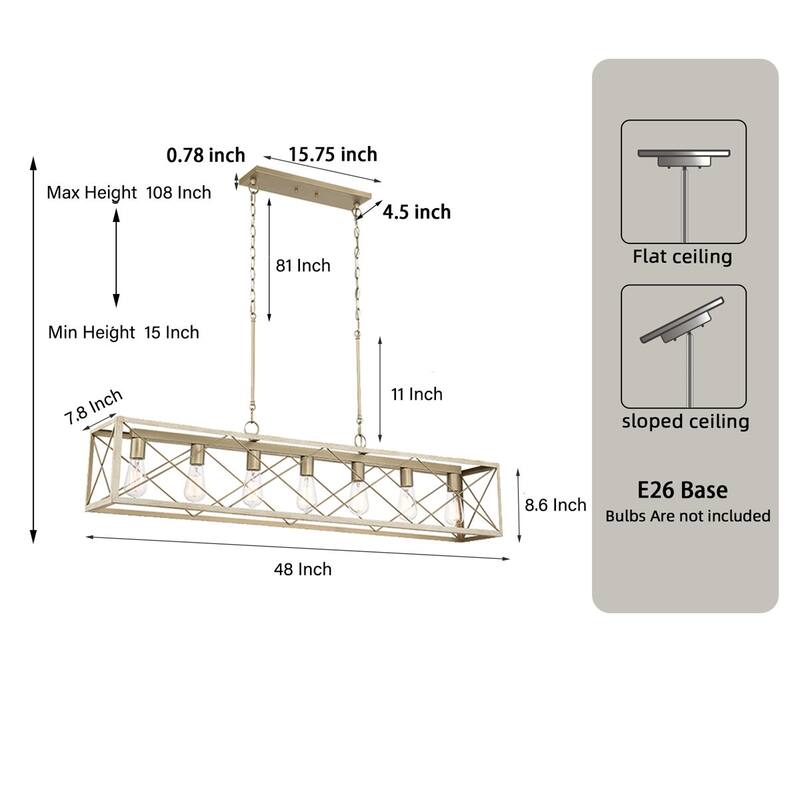 7-Light 48In Linear Modern Farmhouse Kitchen Chandelier - 48''