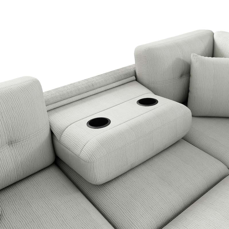 86.6" Chenille L-Shape Sleeper Sectional 4-Seat Convertible Sofa with Ottoman, USB Ports and Cup Holders