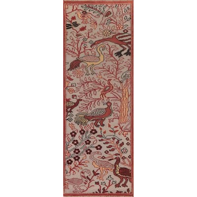 Animal Pictorial Ziegler Runner Rug Hand-Knotted Beige Wool Carpet - 2'6"x 8'1"