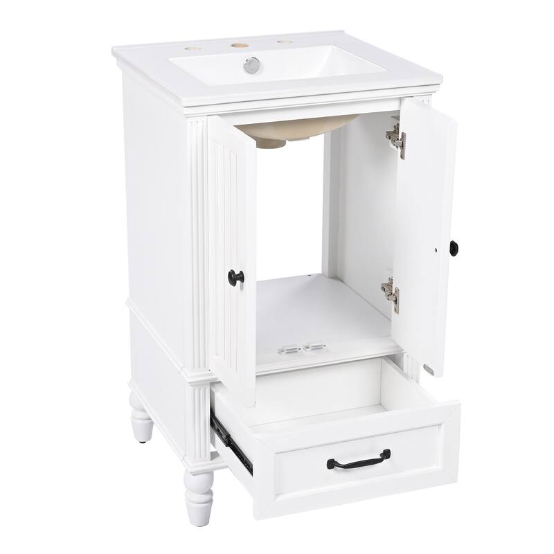 Small Bathroom Vanity with Sink, Freestanding Wooden Bathroom Cabinet, Storage Cabinet with Magnetic Door Stopper & Drawer