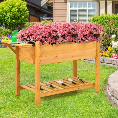 8-Grid Elevated Planter Box with Folding Tabletop for Outdoor Use - 47" x 21" x 31.5" (L x W x H)