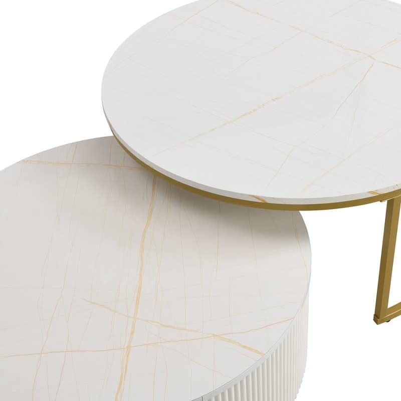 Modern Round Nesting Coffee Table Fluted with Drawer in 27.6"