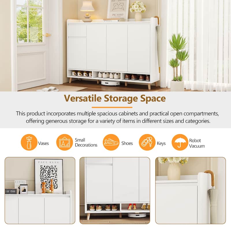 Modern Minimalist Shoe Cabinet with Adjustable Shelves – Sleek Storage Sideboard Featuring Solid Wood Legs.