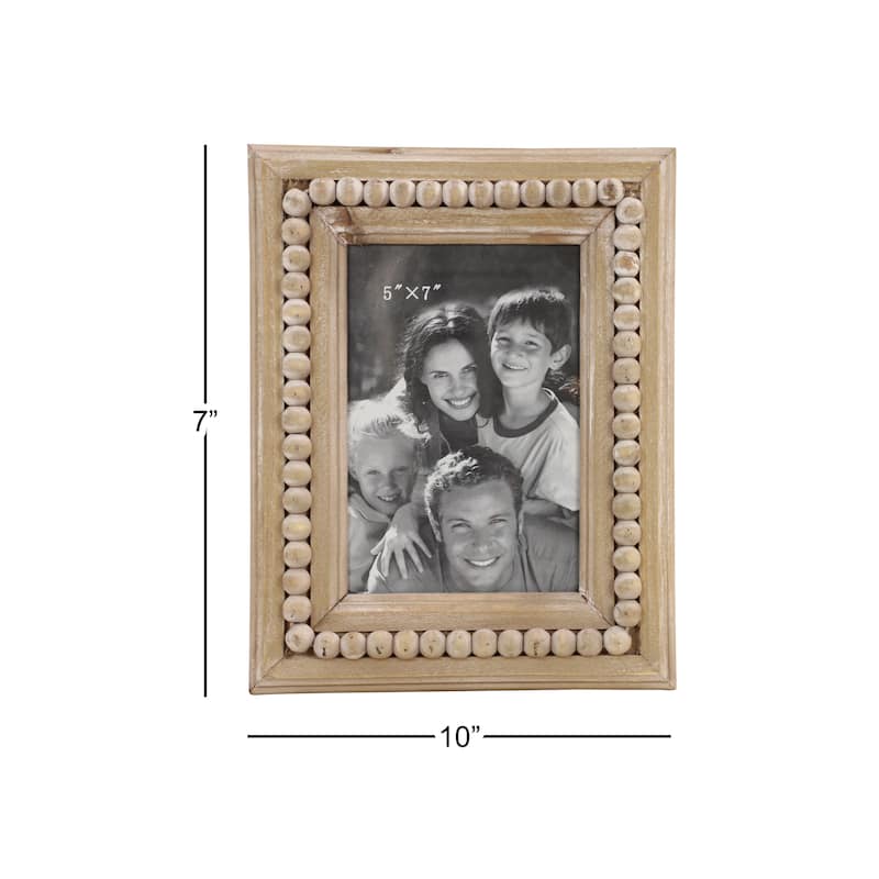 Wood Beaded 1 Slot Photo Frame - Light Brown - Roche River Decor