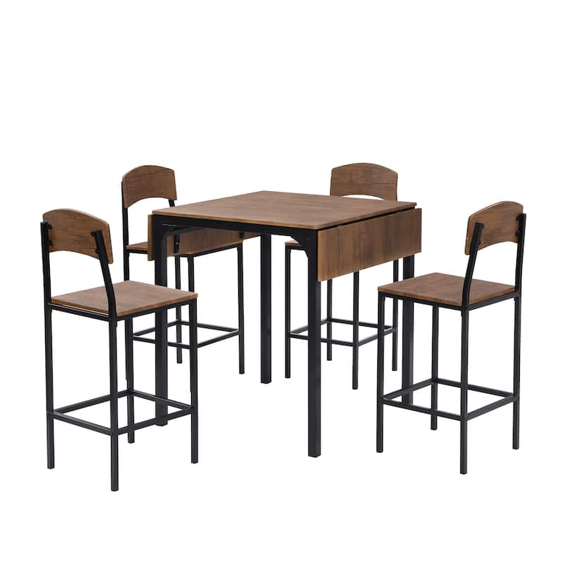 Farmhouse 5-piece Counter Height Dining Table Set with 4 Dining Chairs, Wood Desktop Extendable Dining Table Set for Kitchen