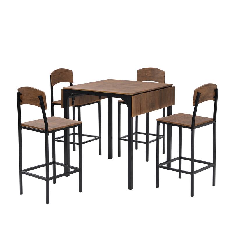 Metal Frame Kitchen Set Drop Leaf Dining Table Set with 4 Chairs