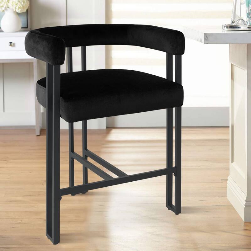 24" Seat Height Upholstered Velvet Solid back Counter Stool (Set os 4)