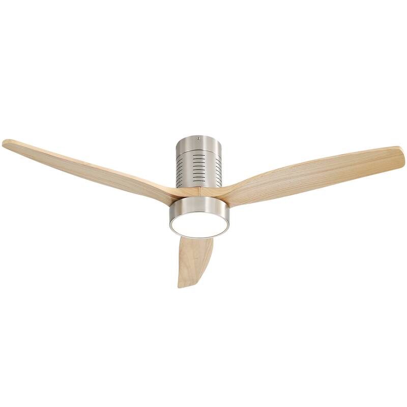 Sofucor 52 Inch Light Luxury Walnut Style Solid Wood Ceiling Fan with Remote Control,Adjustable lighting,Smart Optional - With Light - Nickel with Natural Solid Wood Blades