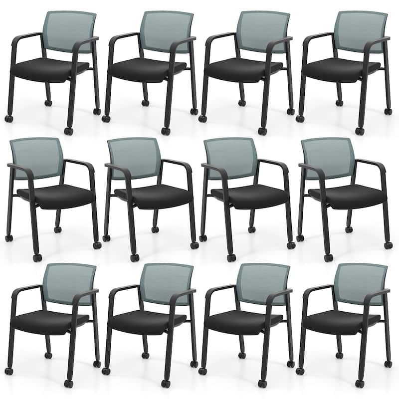 Gymax 12 PCSC Conference Chairs Stackable Office Guest Mesh Chair - Black