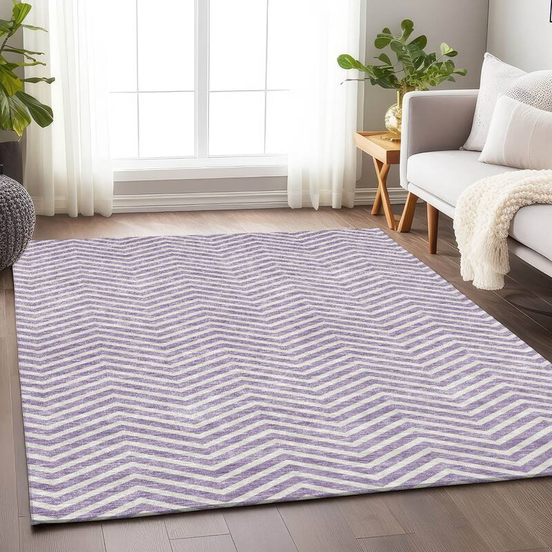 Machine Washable Indoor/ Outdoor Chantille Chevron Stripe Rug