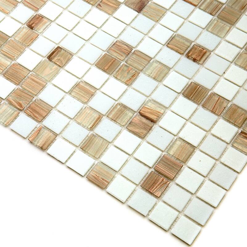 Apollo tile 12" x 12" Mingles Glossy White Beige Glass Tile (20 sq ft/case) - 20 Pack