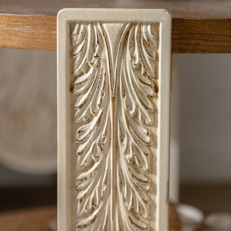 Carved Wooden Coffee Table, Retro End Table With Double-Layer Storage, Small Side Table, Palace Style Bedside Table