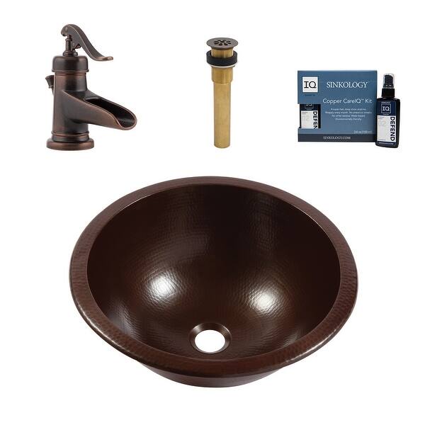 slide 2 of 7, Darwin Copper 16" Round Dual Flex Sink with Ashfield Faucet Kit