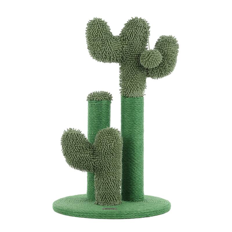 Marfa 21.5" Modern Jute Triple-Cactus Cat Scratching Post with Fuzzy Toy, Green