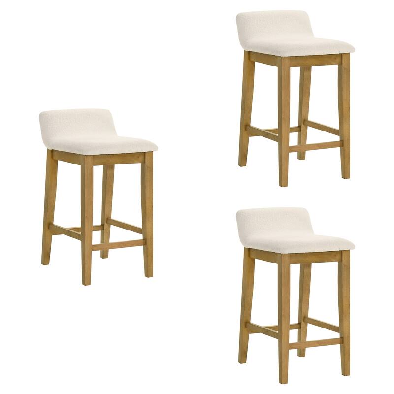 Annikah Low-Back Boucle Bar Stool, Counter Height Kitchen Barstool with Wood Legs - Set of 3 - Amber Glow - Counter Height