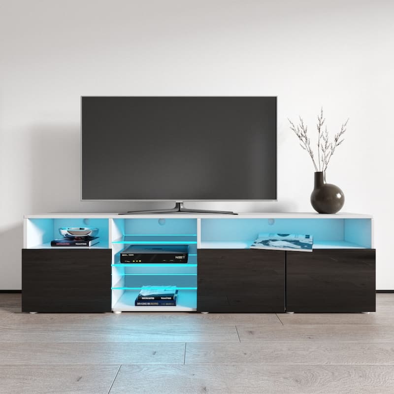 Roma 79-inch Wide Glossy TV Stand - White/Black
