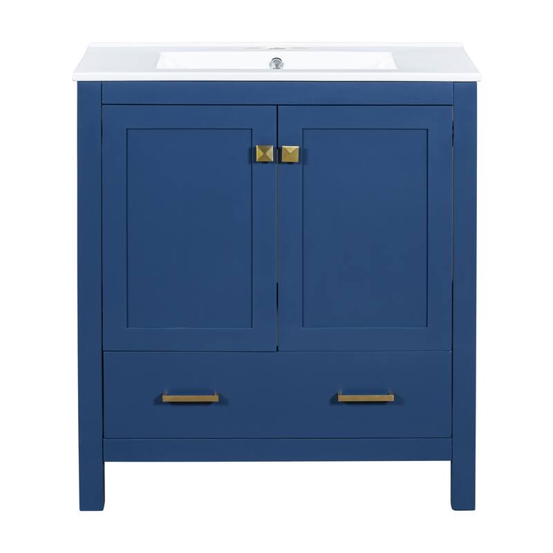 Bathroom Vanity with Single Sink, Bathroom Storage Cabinet with 2 Doors and 1 Drawer, Bathroom Vanities with Solid Wood Frame