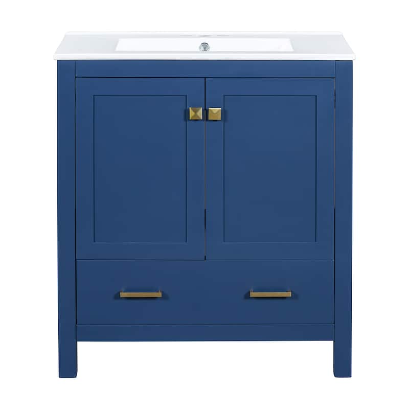 Roomfitters Modern 60" Double Bathroom Vanity Set with Ceramic Sinks, Storage Shelves and Divided Drawers
