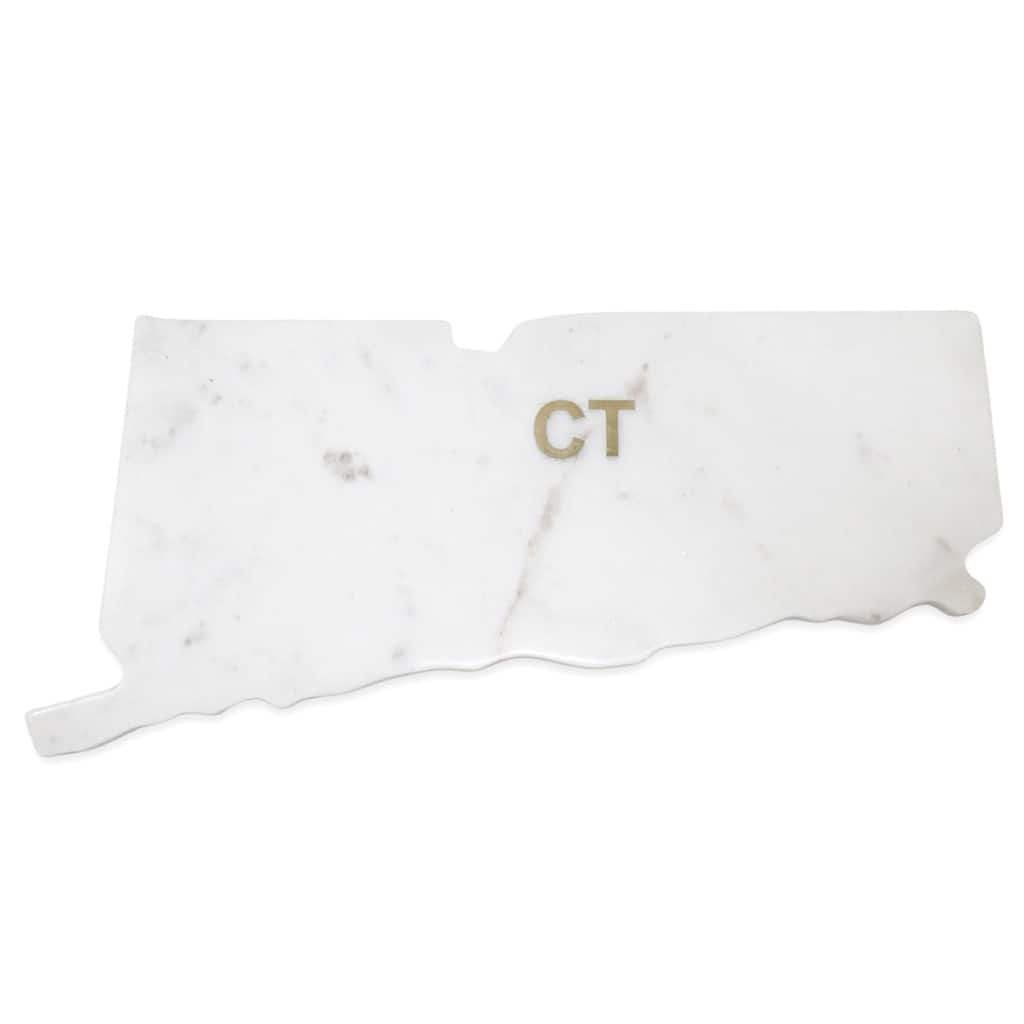 Lg Polished Marble "Connecticut" Cutting Board w/brass state abbreviation - White