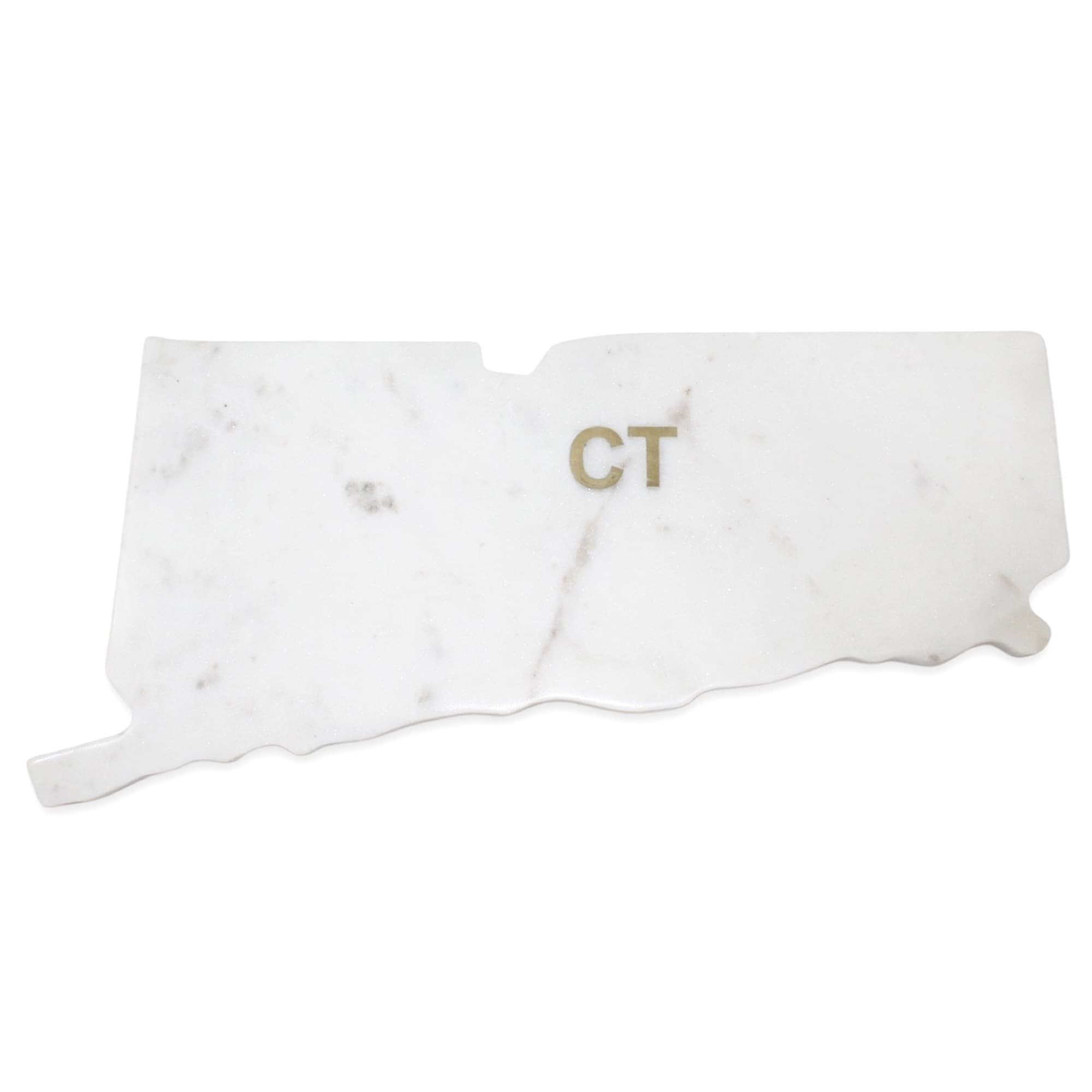 Lg Polished Marble "Connecticut" Cutting Board w/brass state abbreviation - White