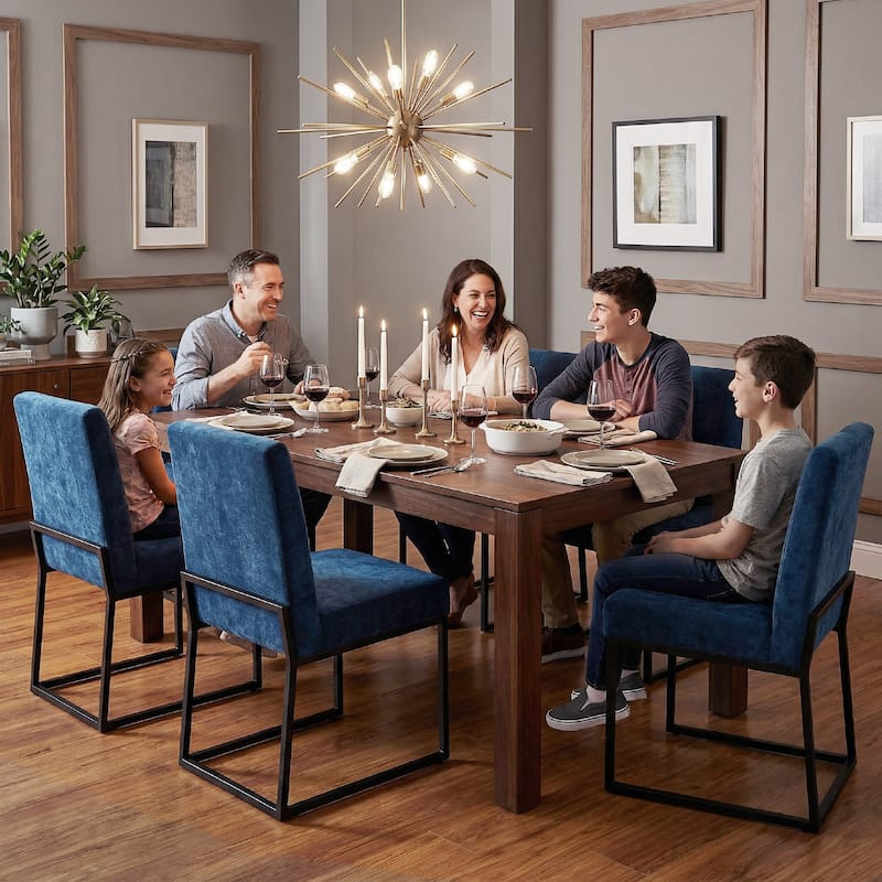 Mid Century Modern Dining Chair with Black Metal Legs