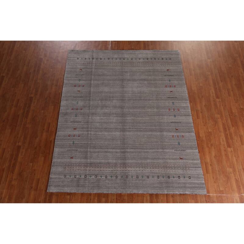 Hand Knotted Oriental 100% Wool Carpet Tribal Animal Pictorial Greys & Charcoal Gabbeh Area Rug - 9' 10'' X 7' 10''