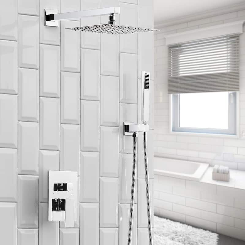 WIZ Wall Mount Rectangle Shower Head with Hand Shower Faucet