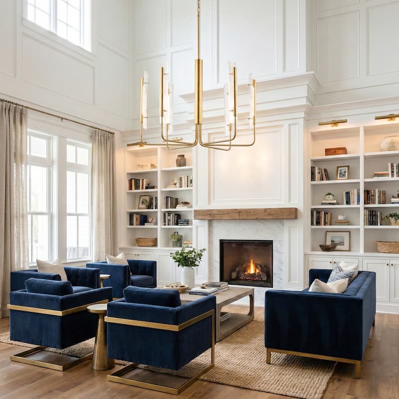 34" Modern Gold 6-Light Art Glass LED Chandelier Adjustable Hanging Light for Dining Room