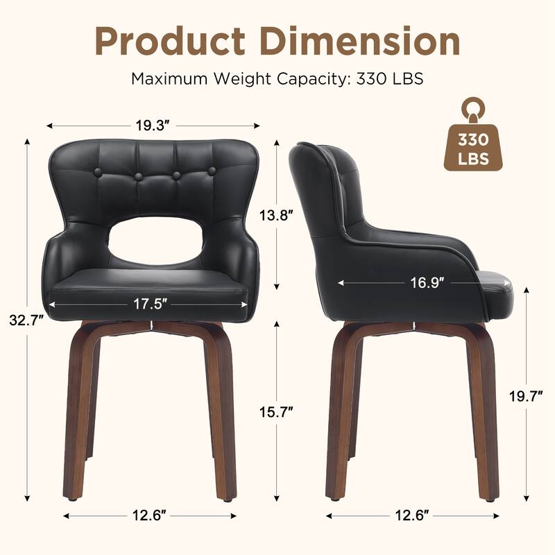 Swivel Dining Chairs Set of 2, Faux Leather Upholstered Kitchen Chairs