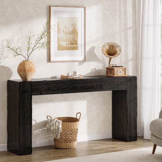 63-inch Solid Wood Console Table, Farmhouse Long Entryway Table