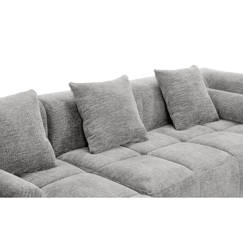 101.2" Chenille Sectional Sofa Full Compressed Sofa Modular Sofa Couch with 2 Side Pockets, Free Combined Sofa