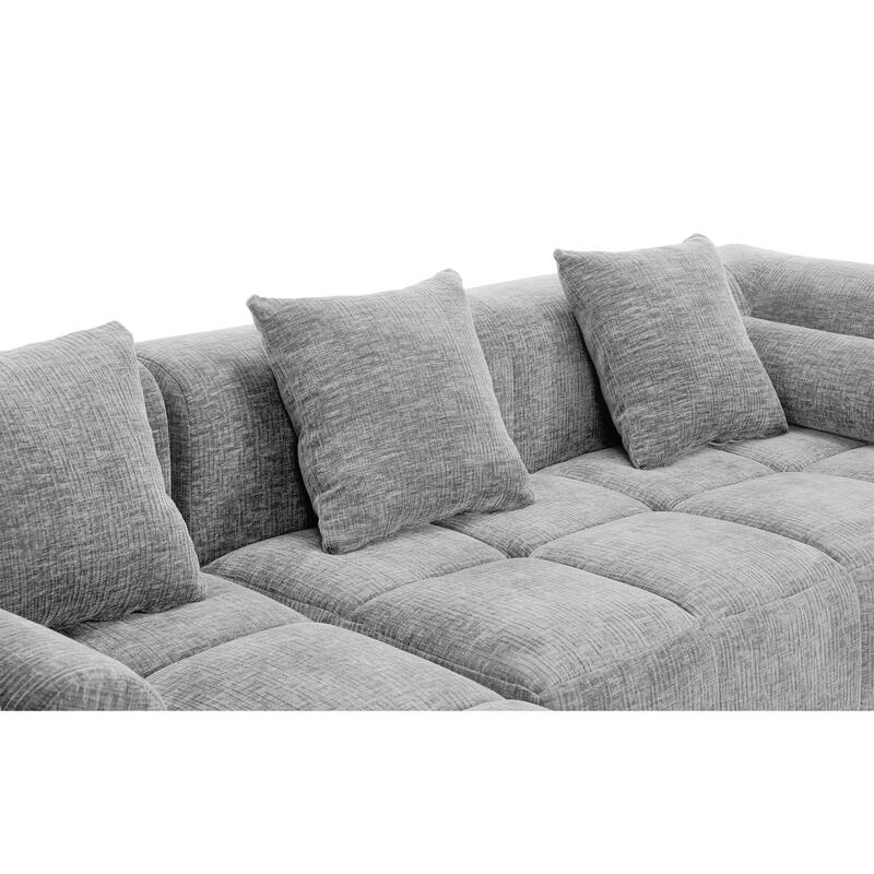 L-Shaped Sectional Sofa with 2 Side Pockets, Full-Compressed Modular Sofa Free-Combined Sofa, Comfy Chenille Deep Seat Sofa