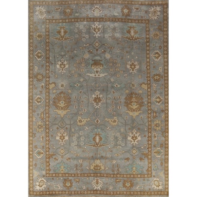 Transitional Blue Oushak Indian Area Rug Handmade Wool Carpet - 9'1" x 11'8"