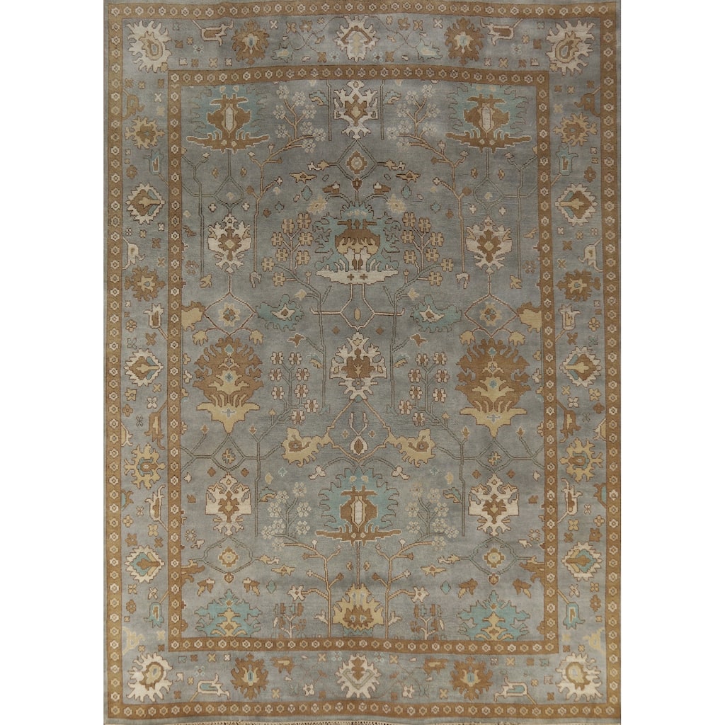 Transitional Blue Oushak Indian Area Rug Handmade Wool Carpet - 9'1" x 11'8"
